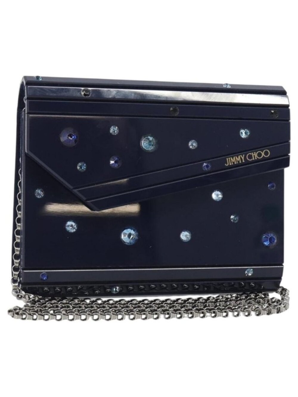 Authentic Jimmy Choo Chain Shoulder Bag plastic Navy